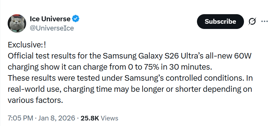 Galaxy S26 Ultra Charging Test 