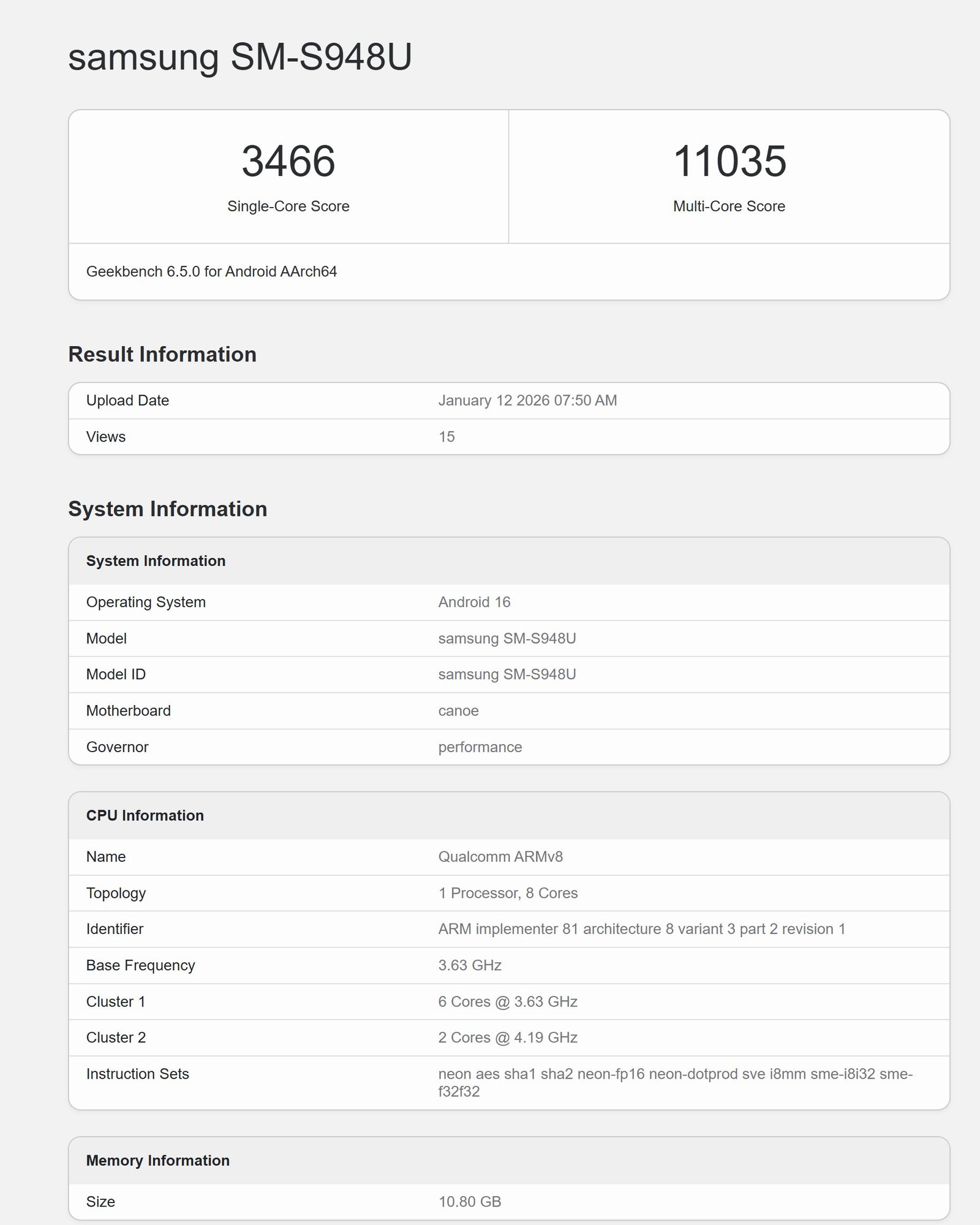Samsung Galaxy S26 Ultra Geekbench